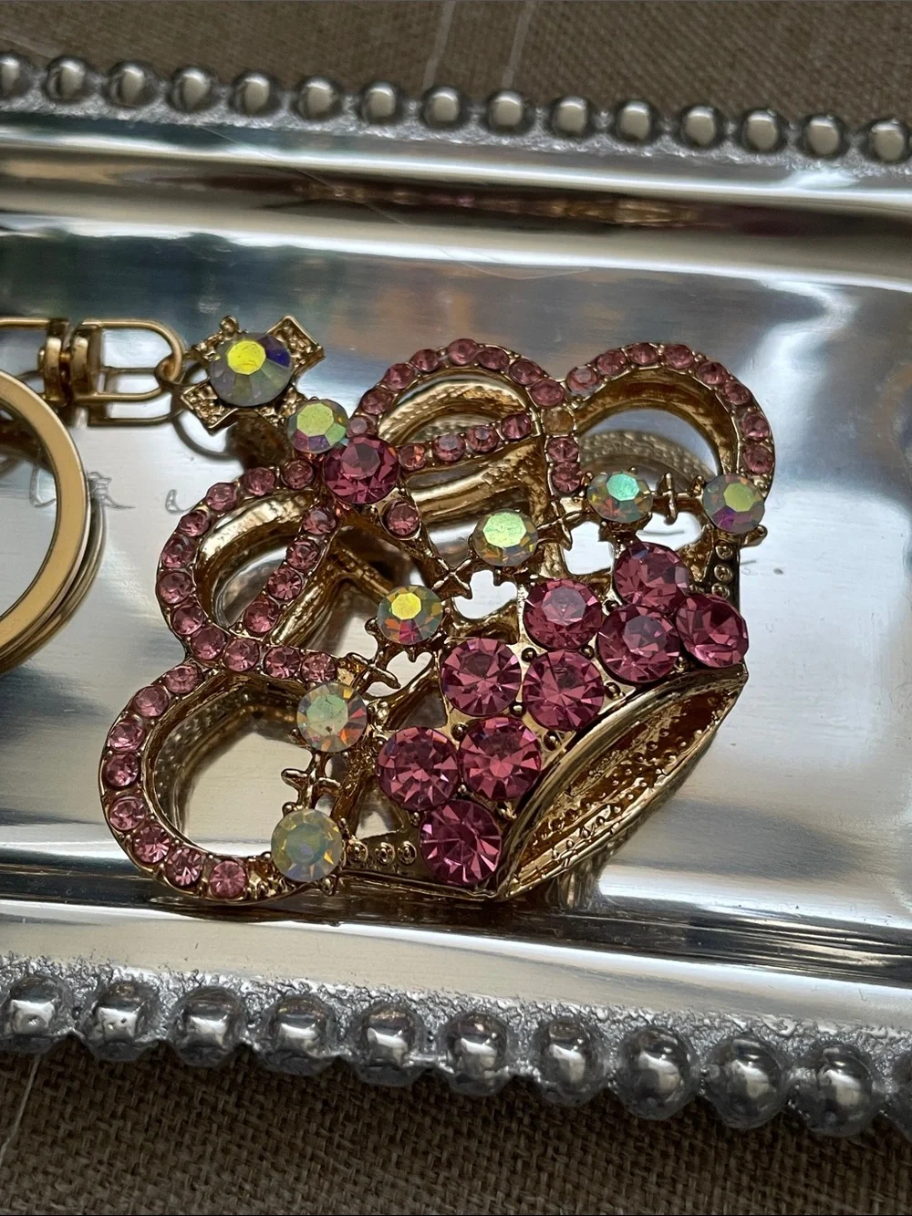 ✨💕Gold-Tone Pink Crystal Heart Keychain Bag Charm💕✨NEW